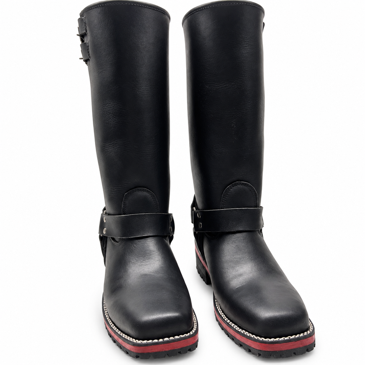 The Bold Harness Leather Boots- Red Midsole Chain Welt