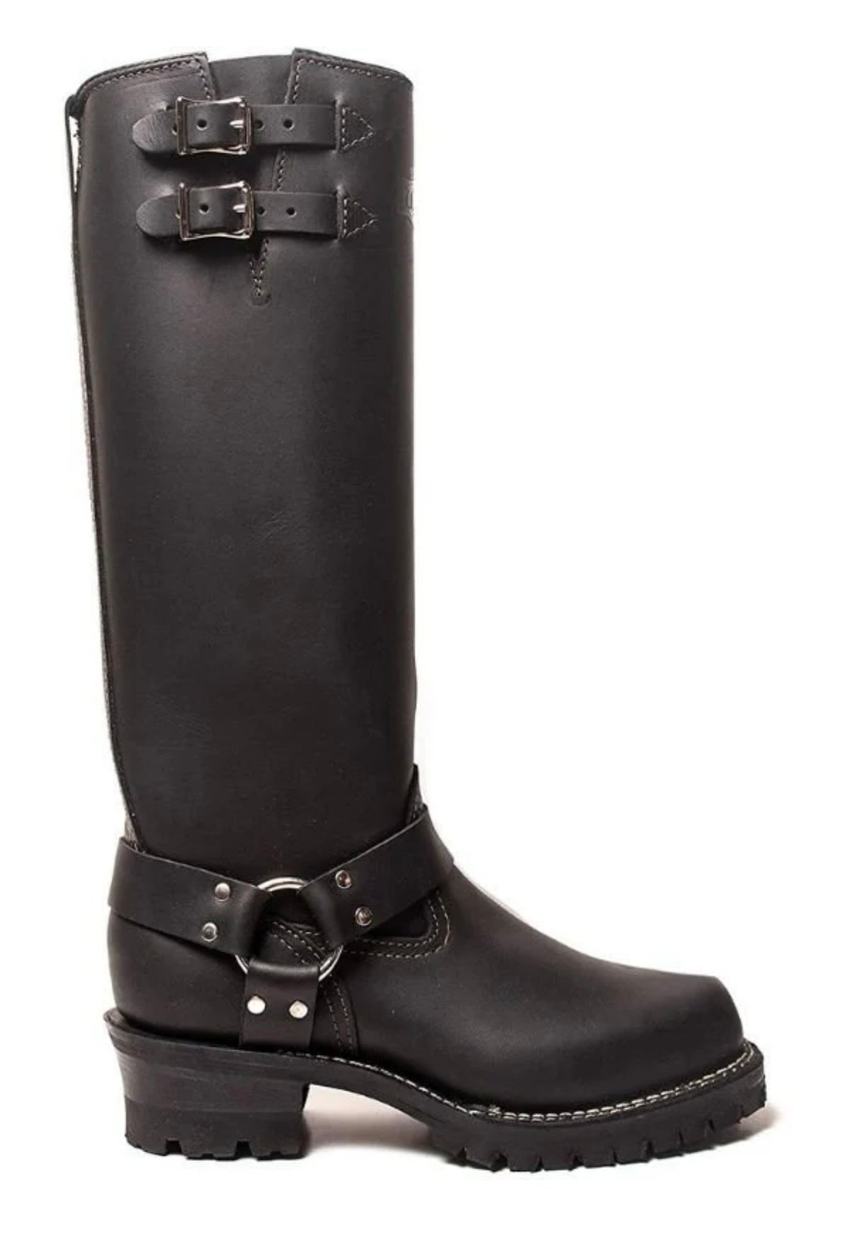 Double Strap Black Leather   Harness Ring  Boots - Goodyear Welt