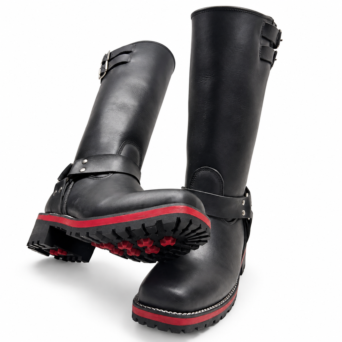 The Bold Harness Leather Boots- Red Midsole Chain Welt