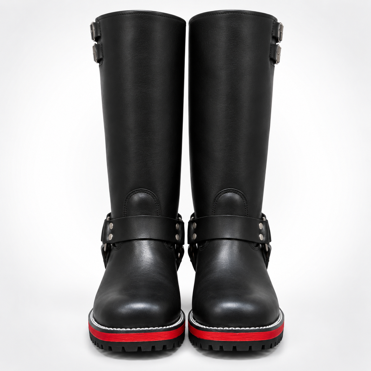 The Bold Harness Leather Boots- Red Midsole Chain Welt