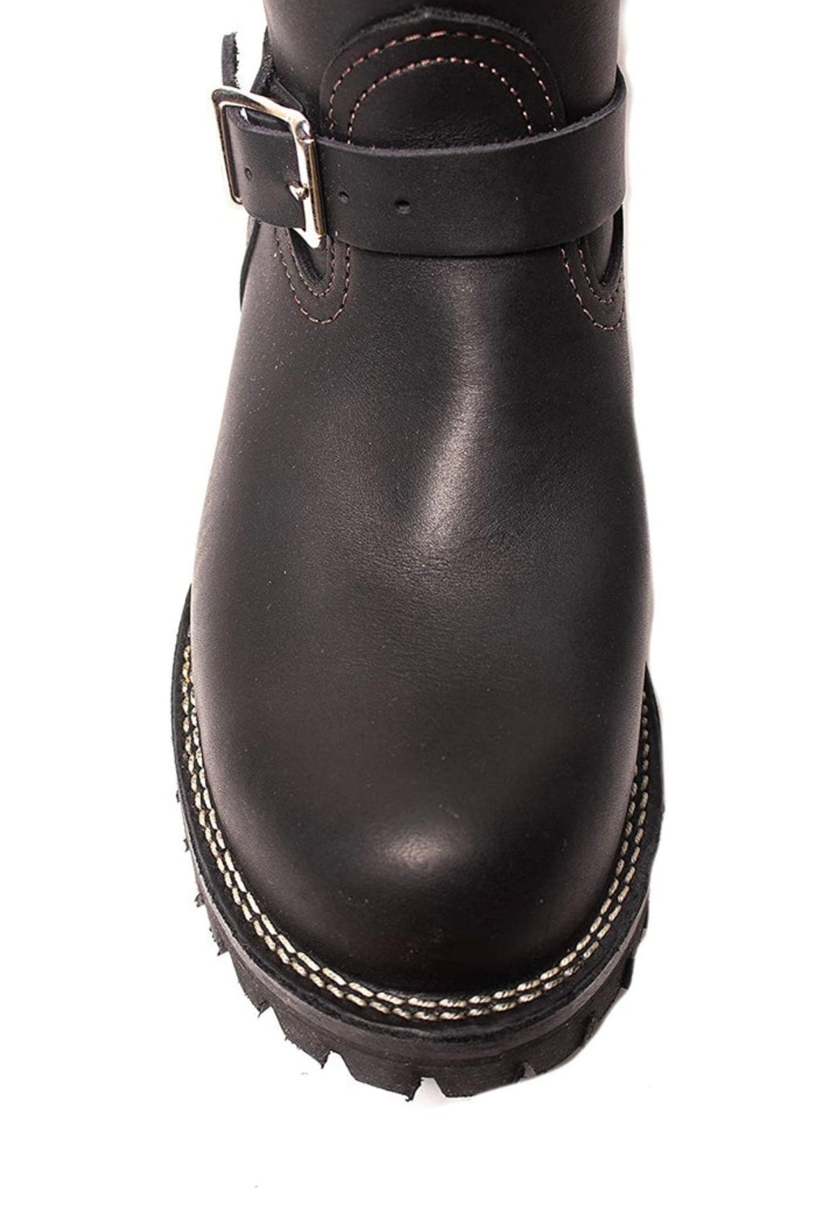 Double Strap black leather Boss Boot-High Engineer Boots - Double Shaft Buckle Lug Sole