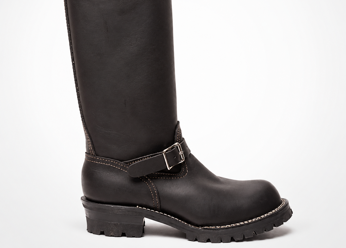 The Big Boss Leather Boots Over-the-Knee Triple Buckle Engineering Boots - Chunky Block Heel