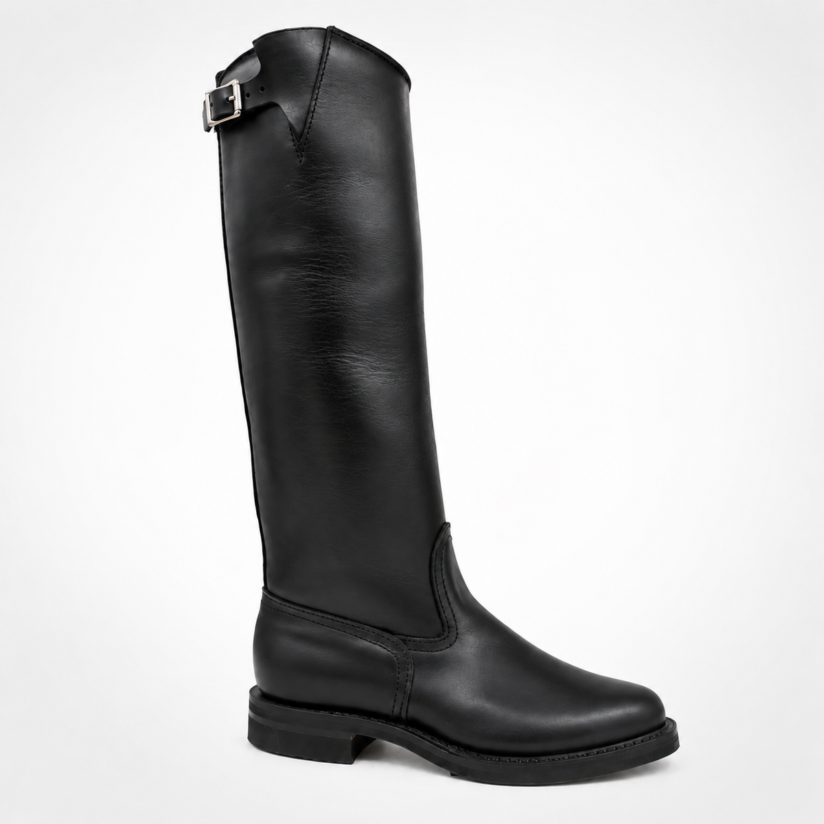 The Elite patrol Polished Leather Boots Knee-High Polo Riding Boots - Pointed Cuff Silver Buckle