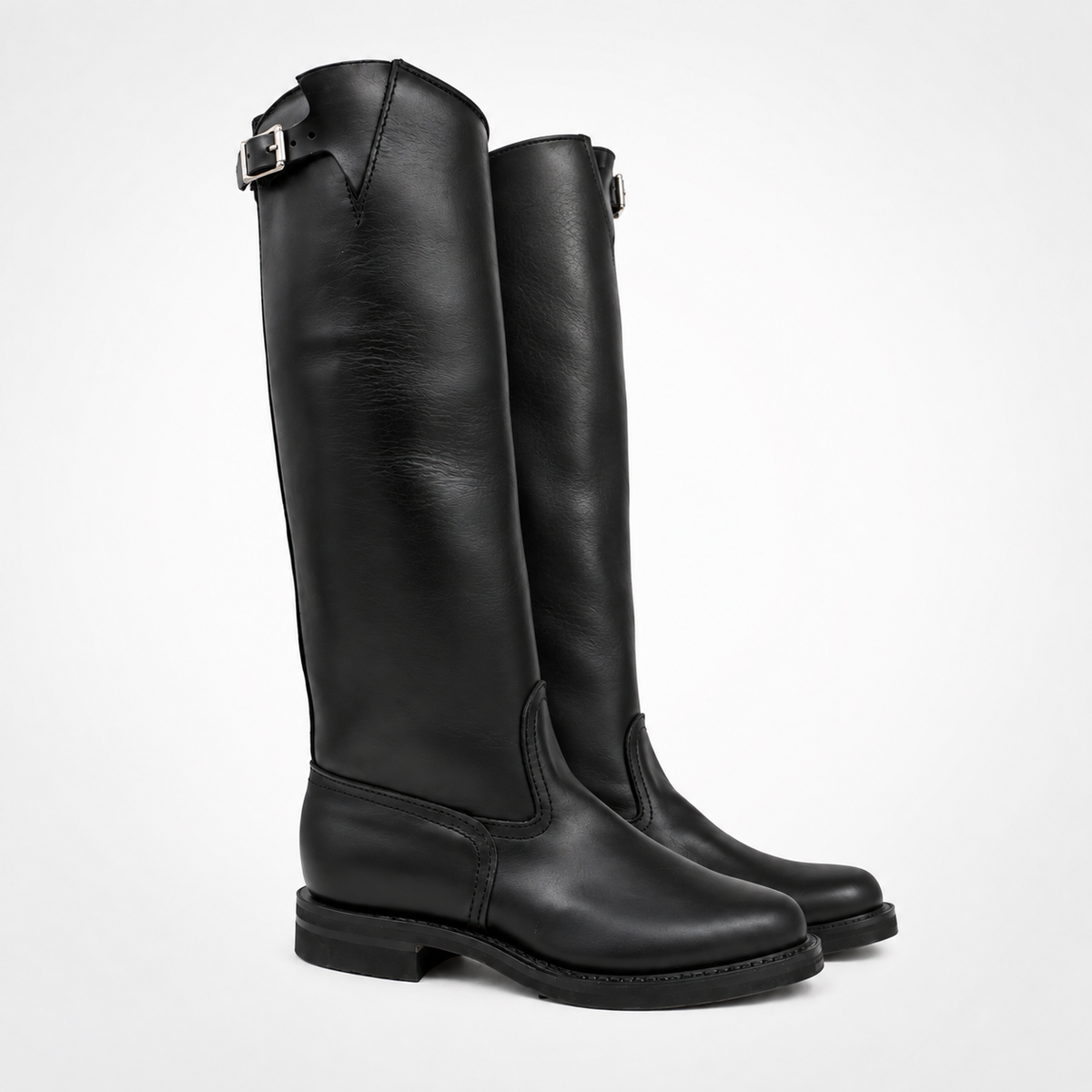 The Elite patrol Polished Leather Boots Knee-High Polo Riding Boots - Pointed Cuff Silver Buckle
