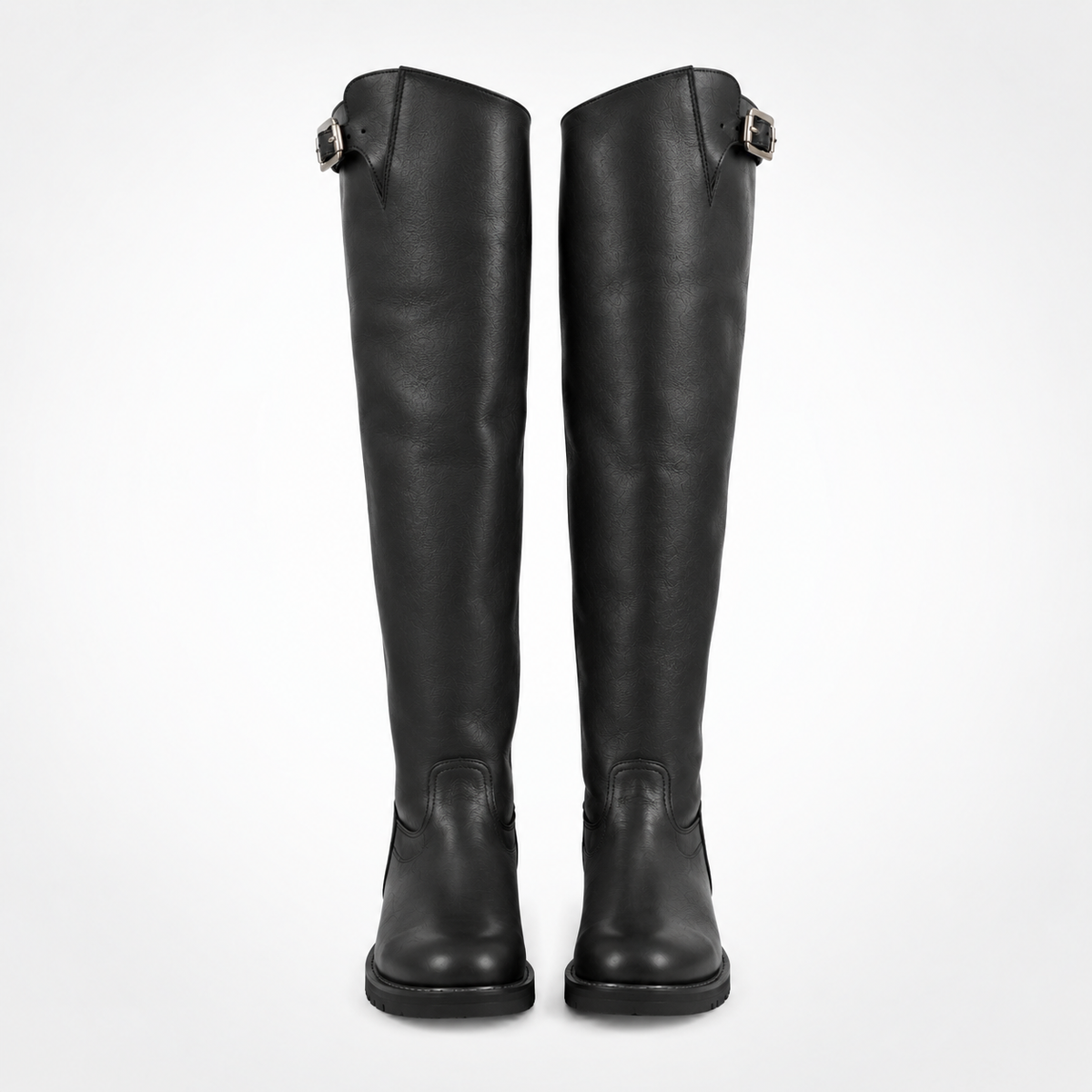 The Elite patrol Polished Leather Boots Knee-High Polo Riding Boots - Pointed Cuff Silver Buckle