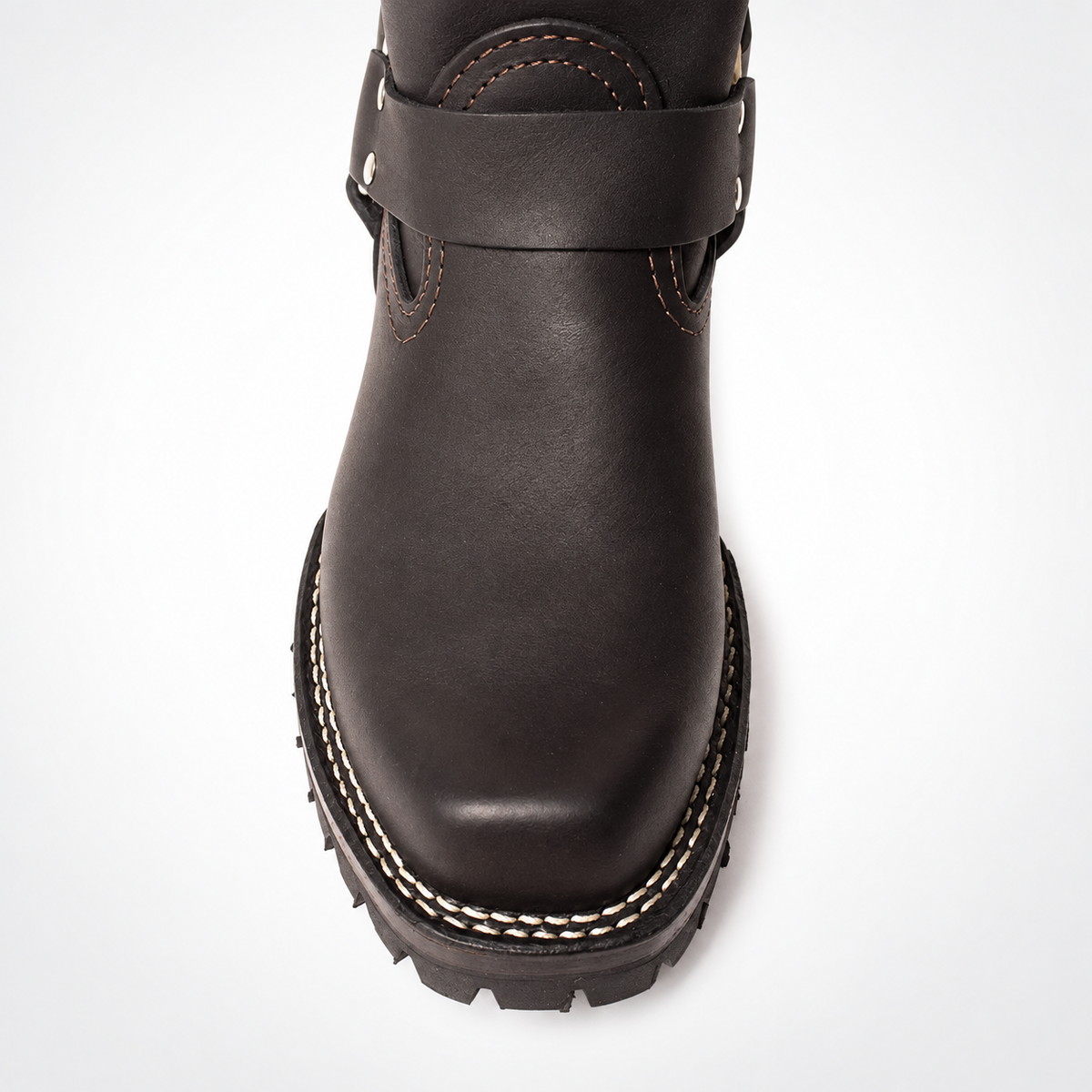 The Bold Harness Leather Boots -12-14 Inches Tall- Silver O-Ring Stud Lug Sole