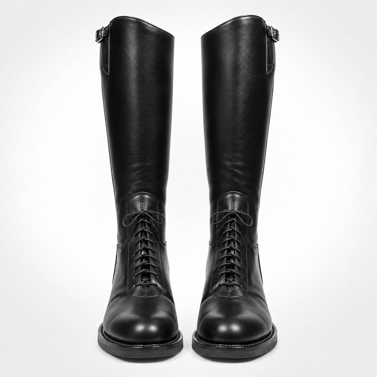The Patrol Commander Leather Boots Lace-Up Cavalry Riding Boots - Gaiter Shaft Buckle Cuff