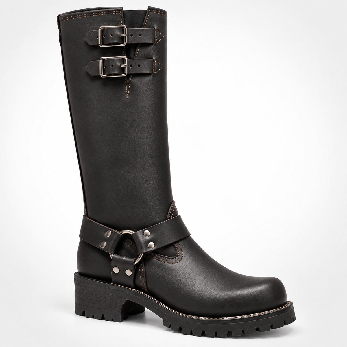 Double Strap Black Leather   Harness Ring  Boots - Goodyear Welt