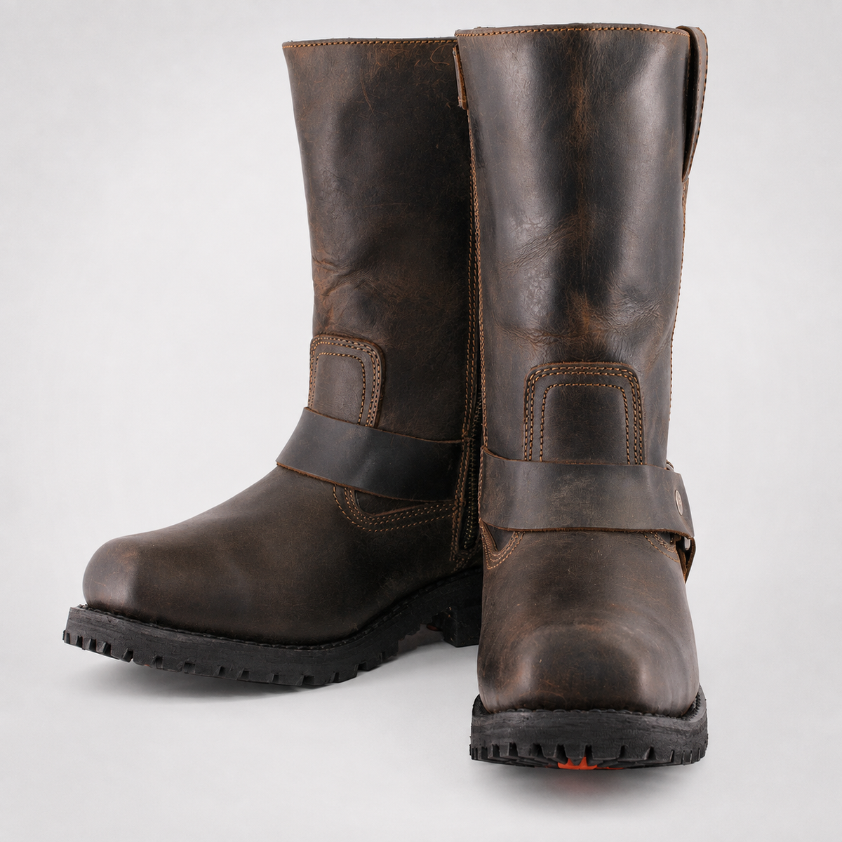Mens Dark Brown Motorcycle Boots - Tall Pull-On Waxed Leather