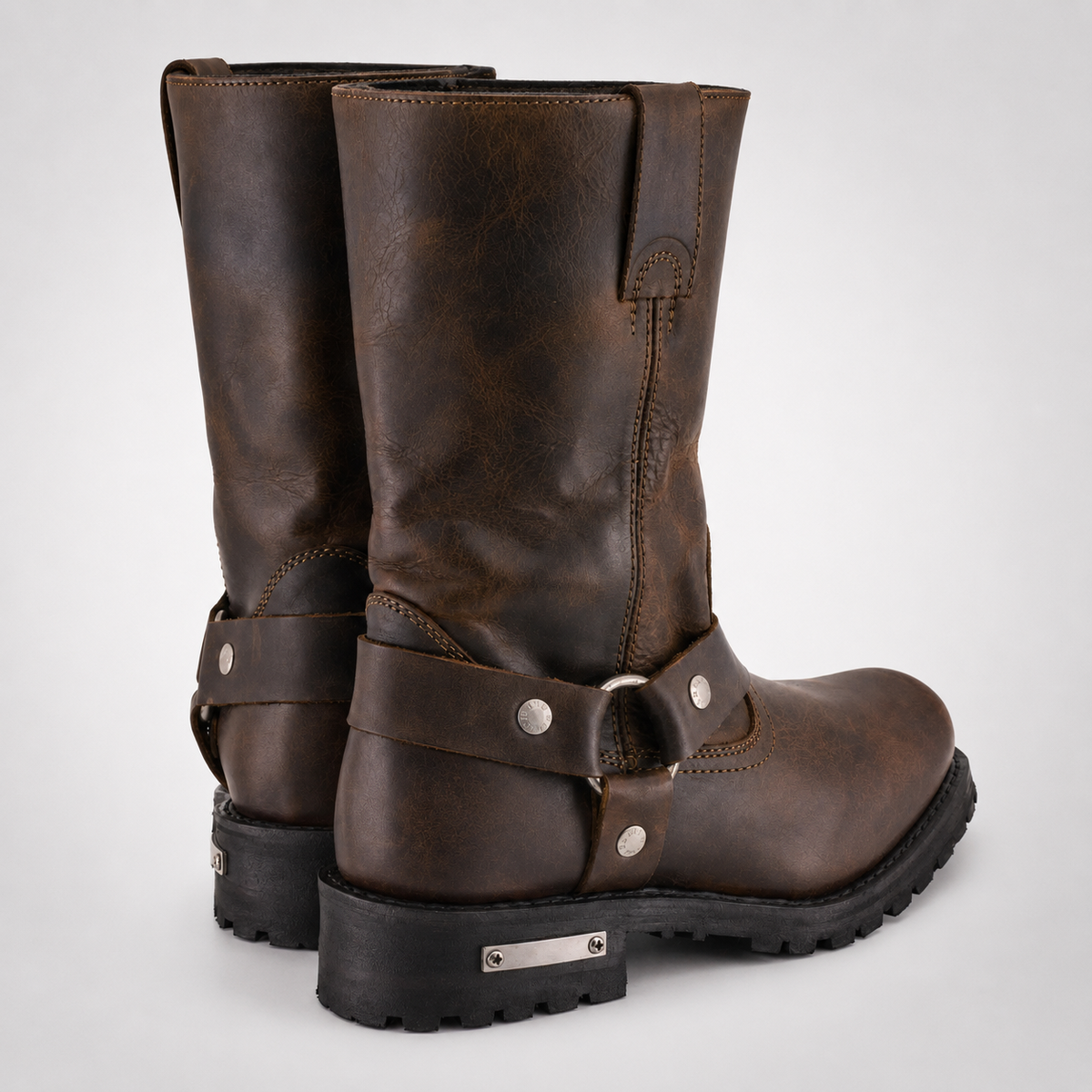 Mens Dark Brown Motorcycle Boots - Tall Pull-On Waxed Leather