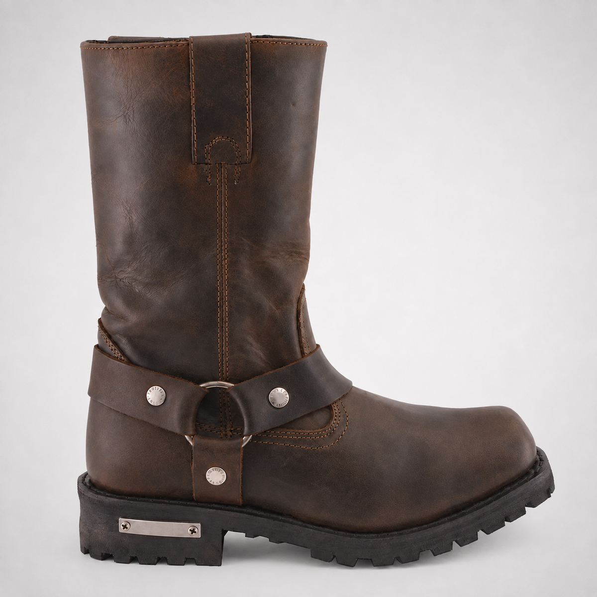 Mens Dark Brown Motorcycle Boots - Tall Pull-On Waxed Leather