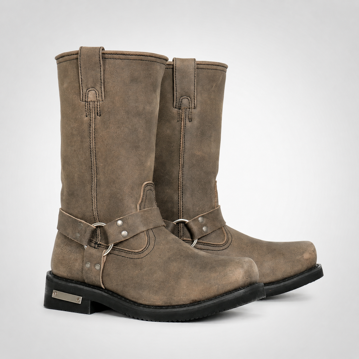 Mens Sand Brown Harness Boots - Rough-Out Nubuck Tall Shaft