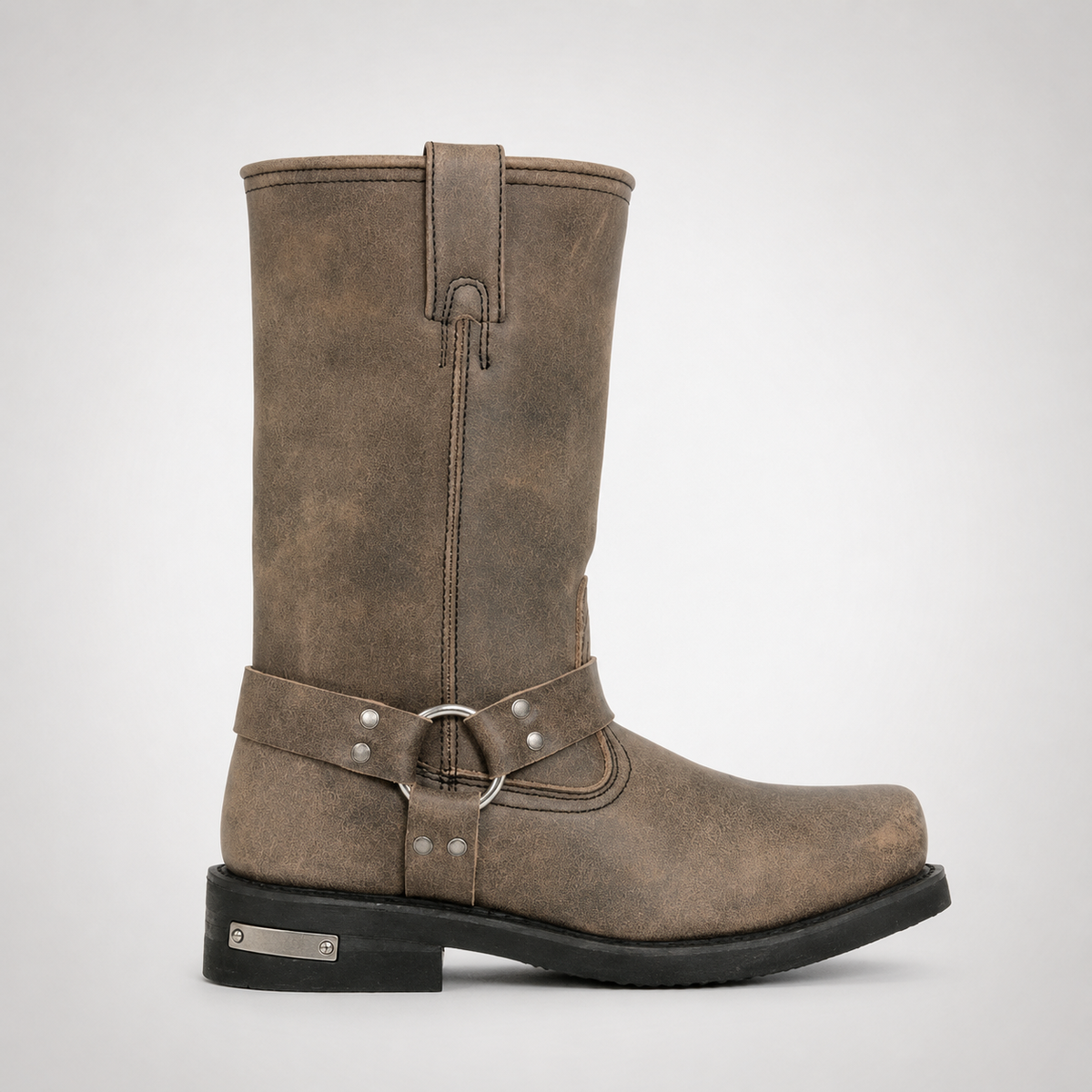 Mens Sand Brown Harness Boots - Rough-Out Nubuck Tall Shaft