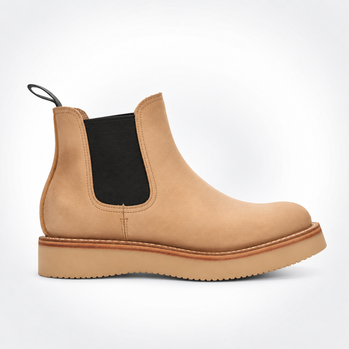 Mens Sand Nubuck Platform Chelsea Boots - Black Gusset Caramel Welt Slip-On