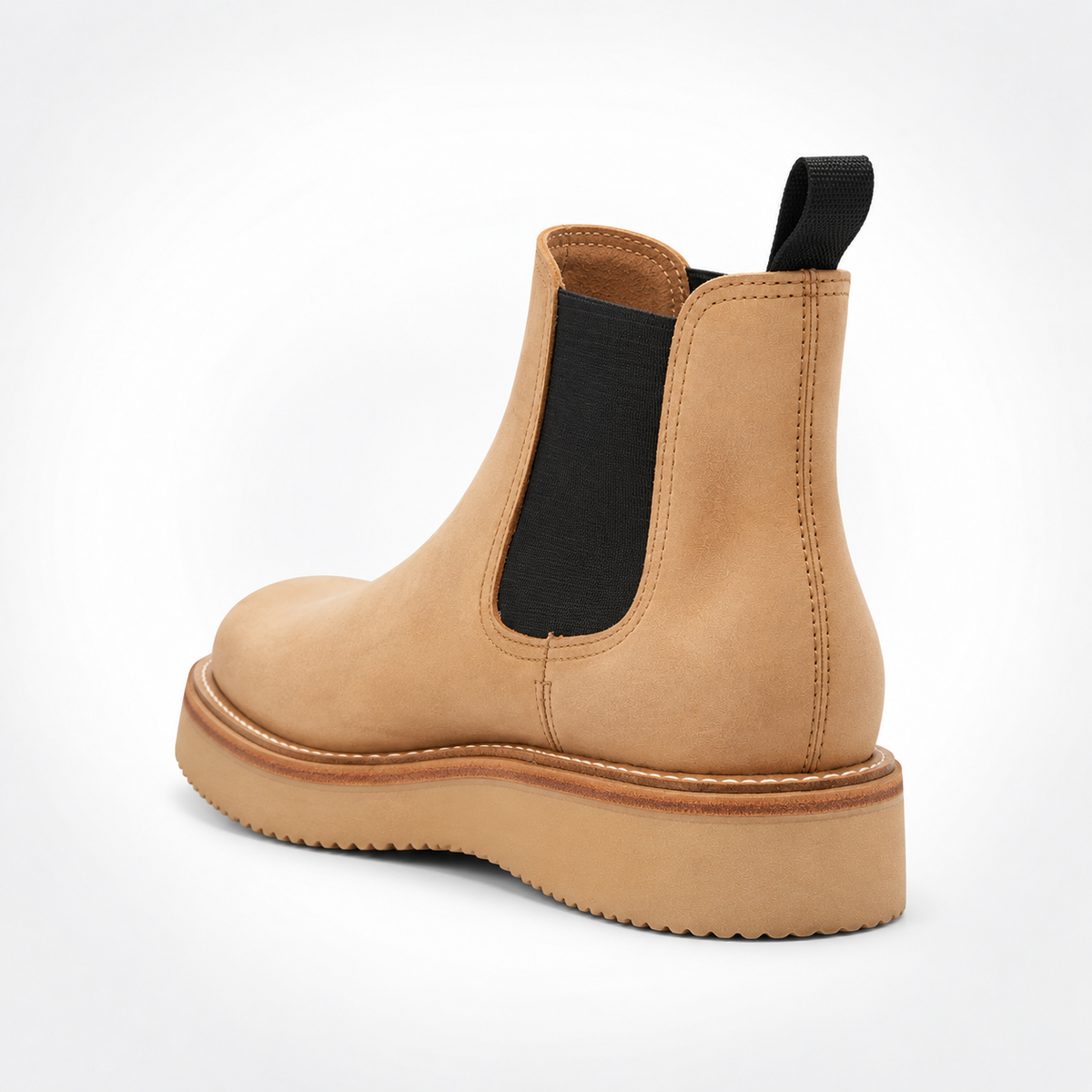 Mens Sand Nubuck Platform Chelsea Boots - Black Gusset Caramel Welt Slip-On
