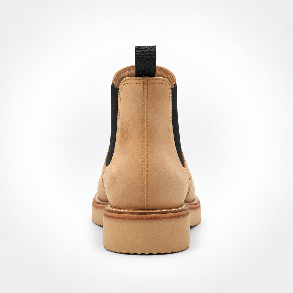 Mens Sand Nubuck Platform Chelsea Boots - Black Gusset Caramel Welt Slip-On