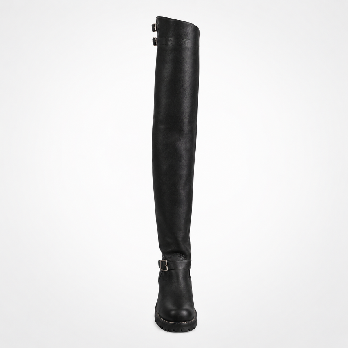 The Big Boss Leather Boots Over-the-Knee Triple Buckle Engineering Boots - Chunky Block Heel