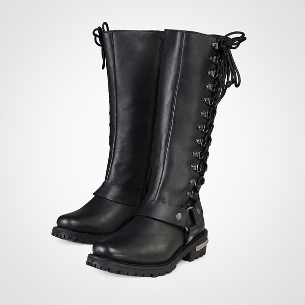 Womens Black Square Toe Tall Motorcycle Boots – Classic Leather Biker Style