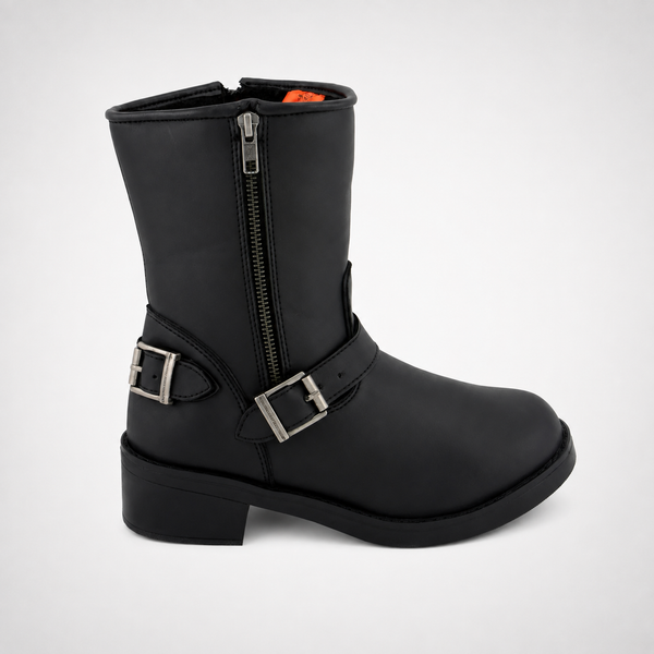Womens Black Leather Engineer Zip Harness Boots - Mid-Calf Moto Riding Style