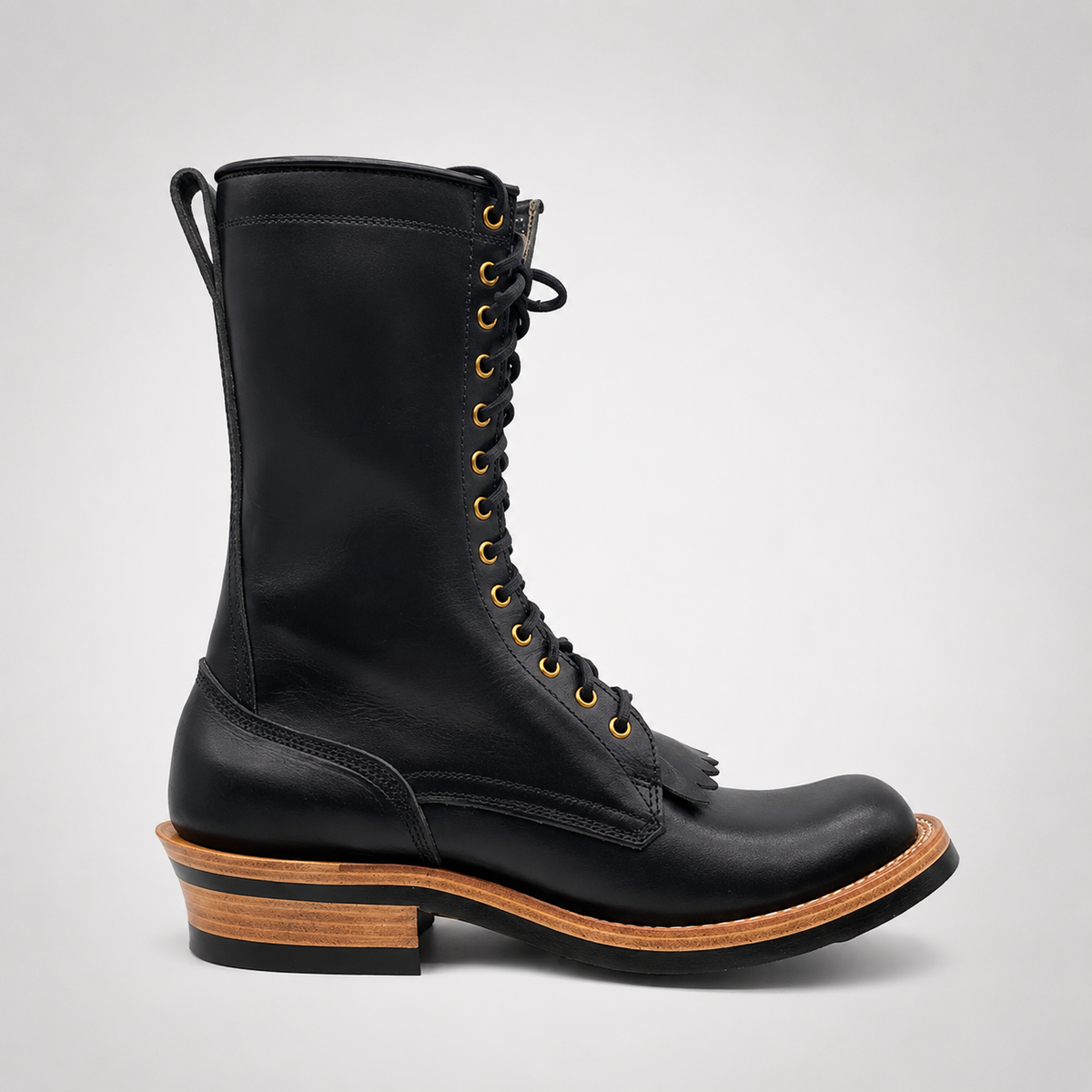 Mens Black Leather Kiltie Fringe Lace-Up Ankle Boots - Goodyear Welt Artisan Style