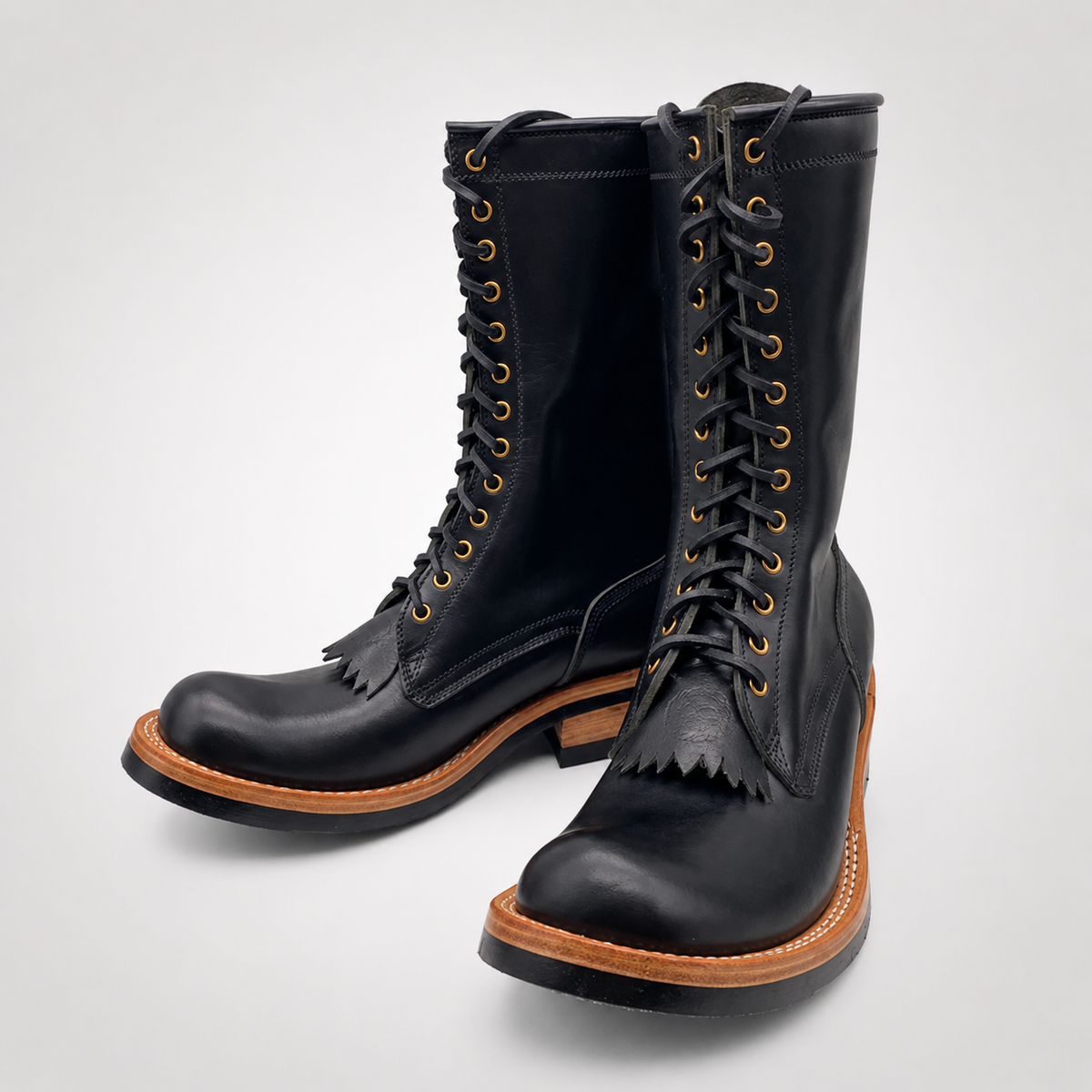 Mens Black Leather Kiltie Fringe Lace-Up Ankle Boots - Goodyear Welt Artisan Style