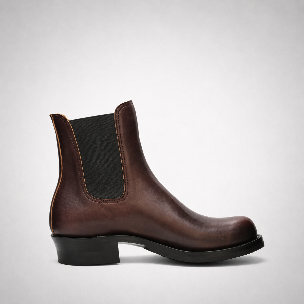 Mens Brown Leather Chelsea Boots – Block Heel Square Toe Ankle Boot