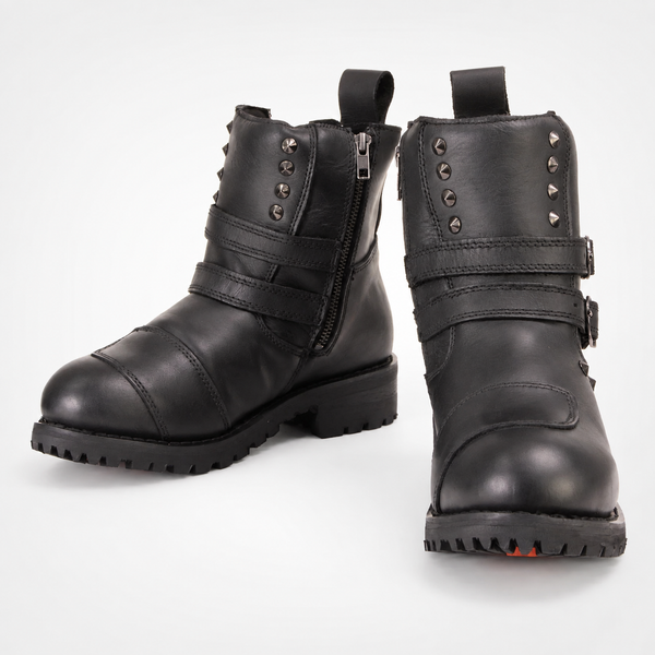 Womens Black Studded Motorcycle Ankle Boots – Buckle & Zip Biker Style