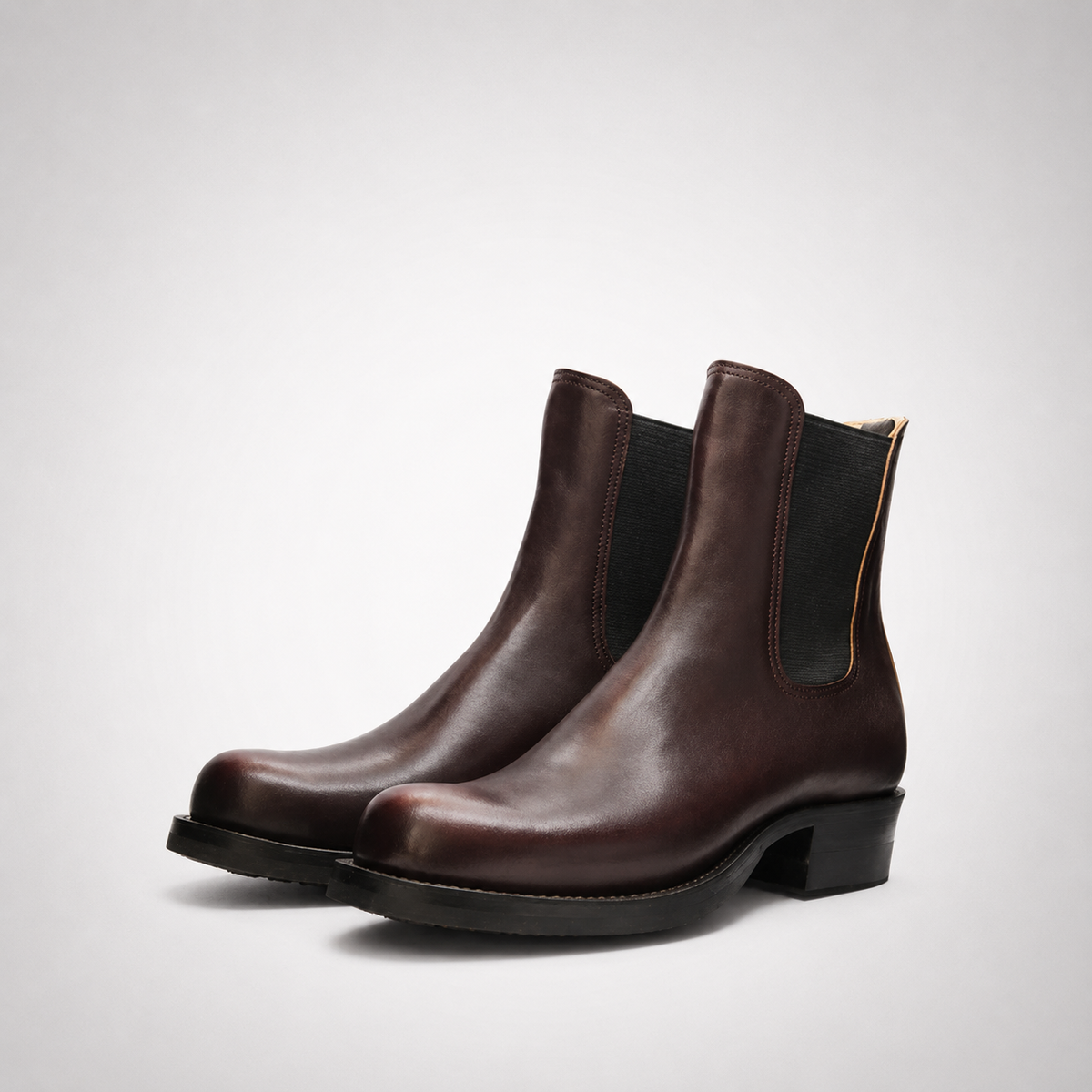 Mens Brown Leather Chelsea Boots – Block Heel Square Toe Ankle Boot