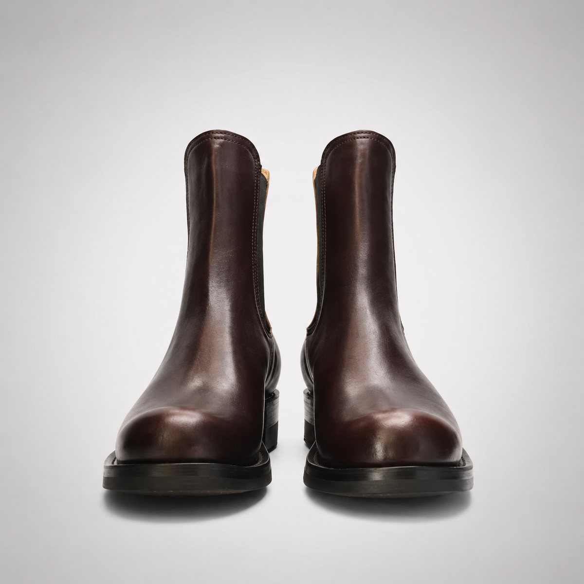 Mens Brown Leather Chelsea Boots – Block Heel Square Toe Ankle Boot