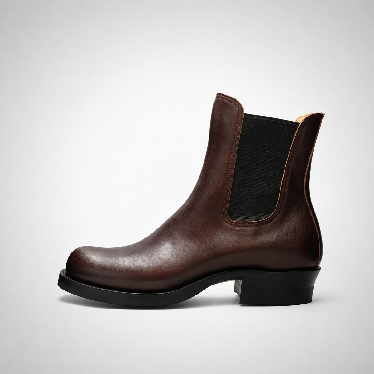 Mens Brown Leather Chelsea Boots – Block Heel Square Toe Ankle Boot