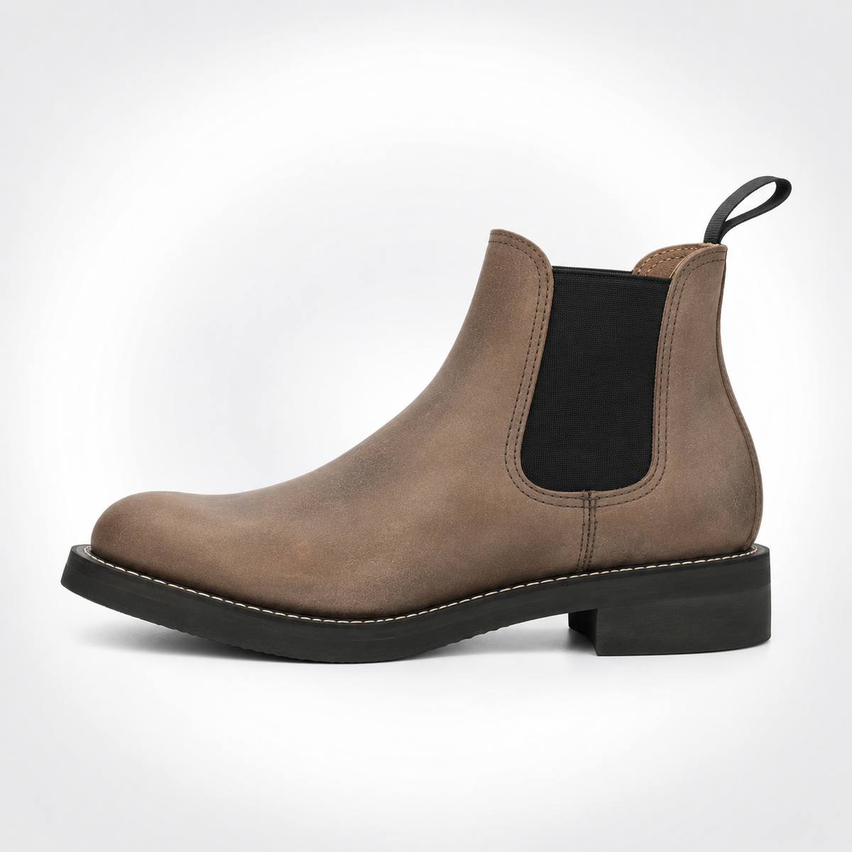 Mens Mocha Nubuck Chelsea Boots - Black Sole Grosgrain Tab Stacked Block Heel