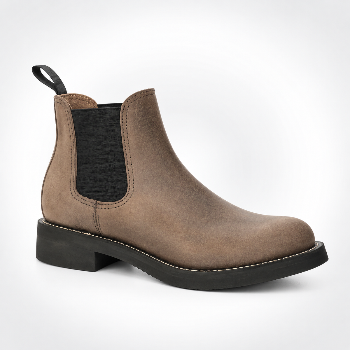 Mens Mocha Nubuck Chelsea Boots - Black Sole Grosgrain Tab Stacked Block Heel