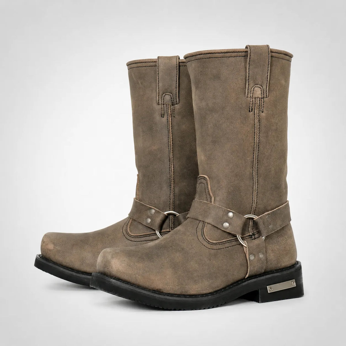 Mens Sand Brown Harness Boots - Rough-Out Nubuck Tall Shaft