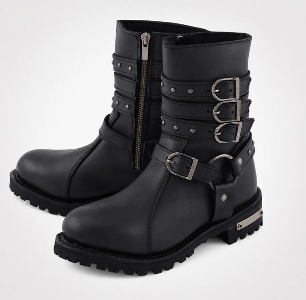 Black Leather Dual Zip Lace-Up Trooper Boots - Padded Collar Patrol Style