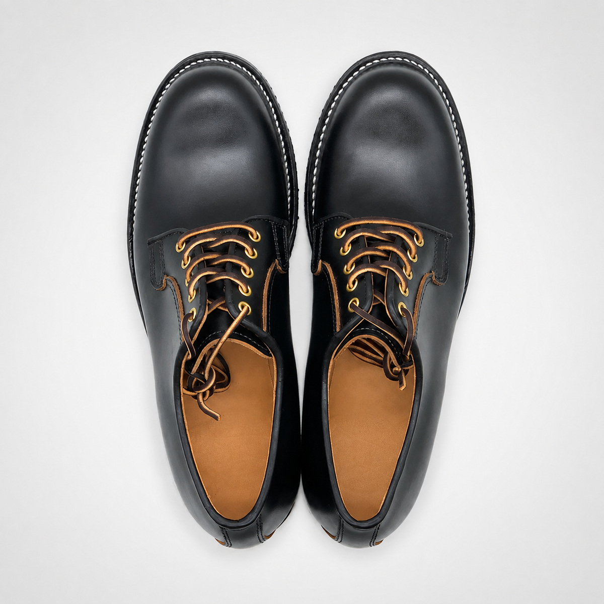 Mens Black Chromexcel Leather Gold Eyelet Oxford Derby Shoes - Welt Stitch Crepe Sole