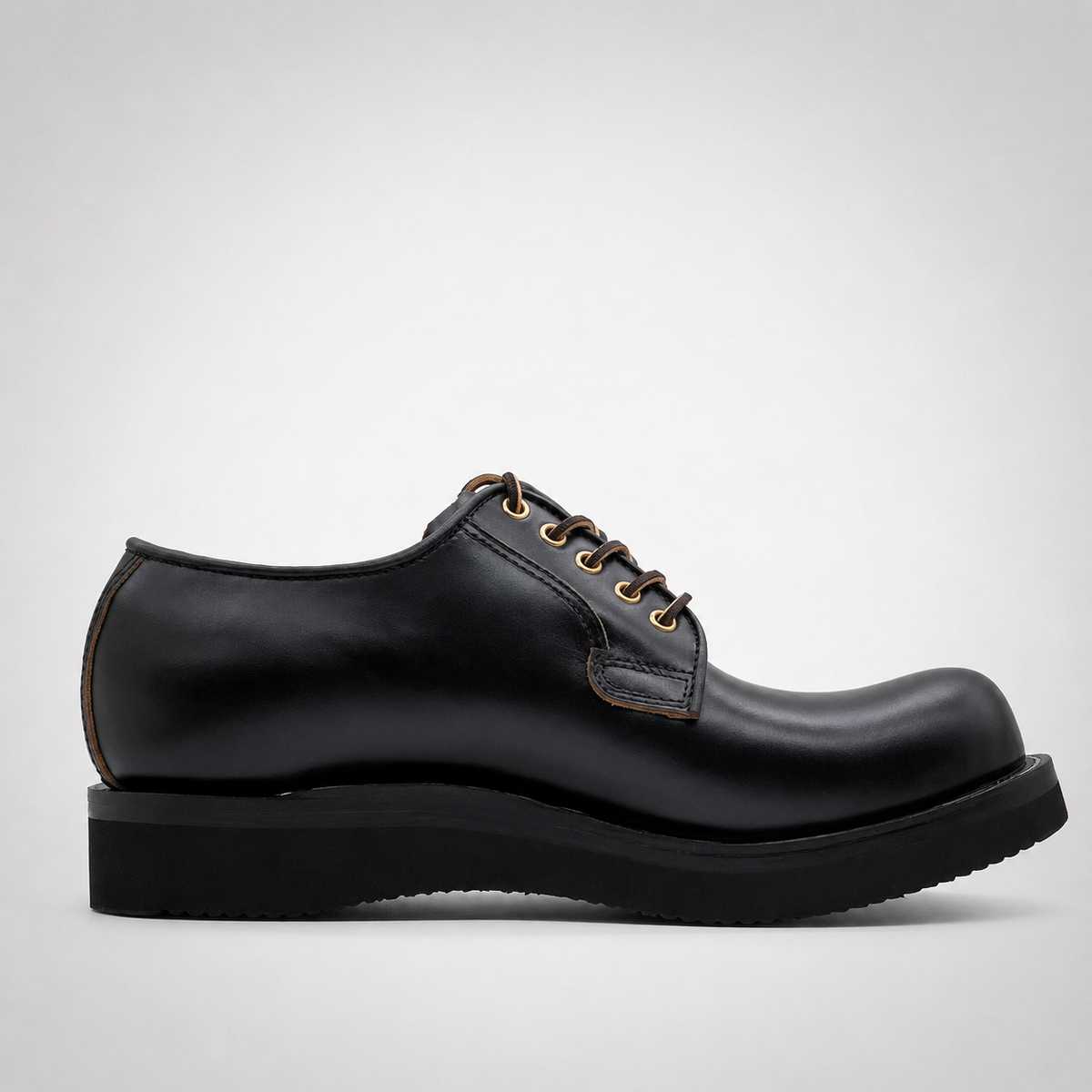 Mens Black Chromexcel Leather Gold Eyelet Oxford Derby Shoes - Welt Stitch Crepe Sole