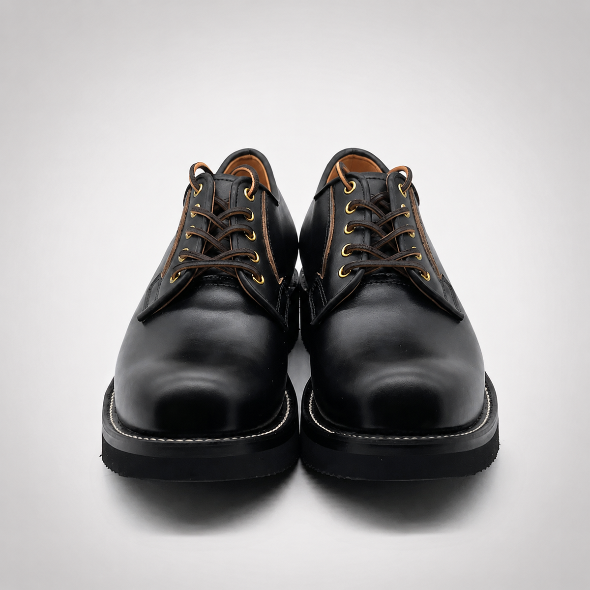 Mens Black Chromexcel Leather Gold Eyelet Oxford Derby Shoes - Welt Stitch Crepe Sole
