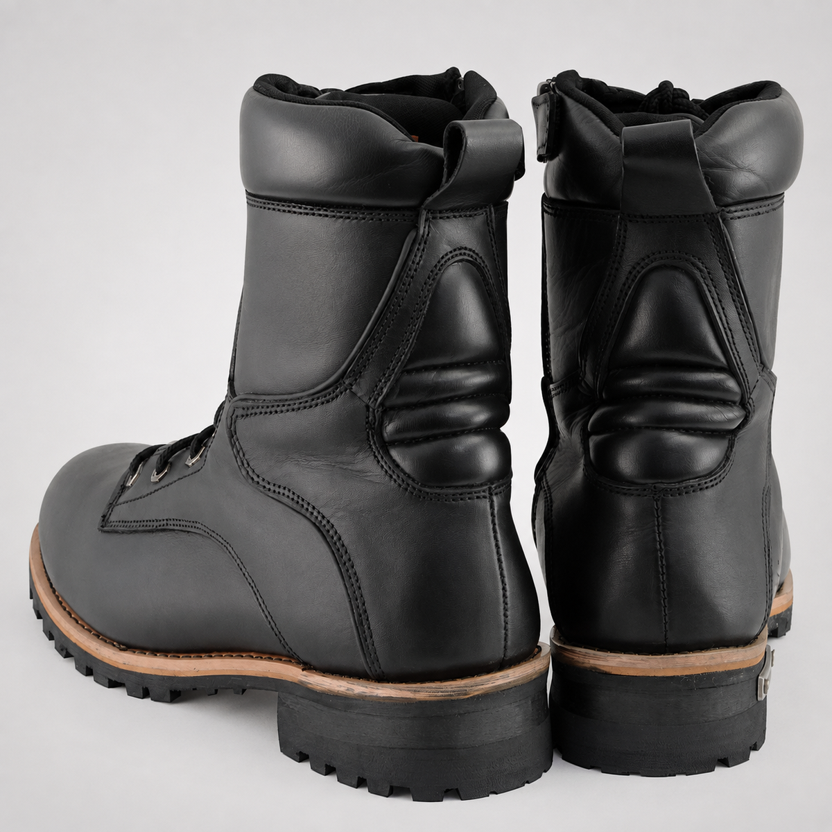 Mens Black Leather Logger Boots - Speed Hook Orange Grip Sole