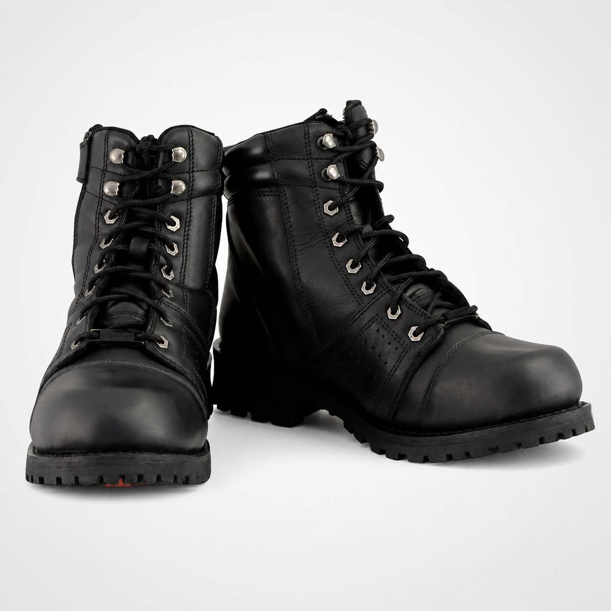 Mens Black Leather Work Boots - D-Ring Lace-Up Cap Toe
