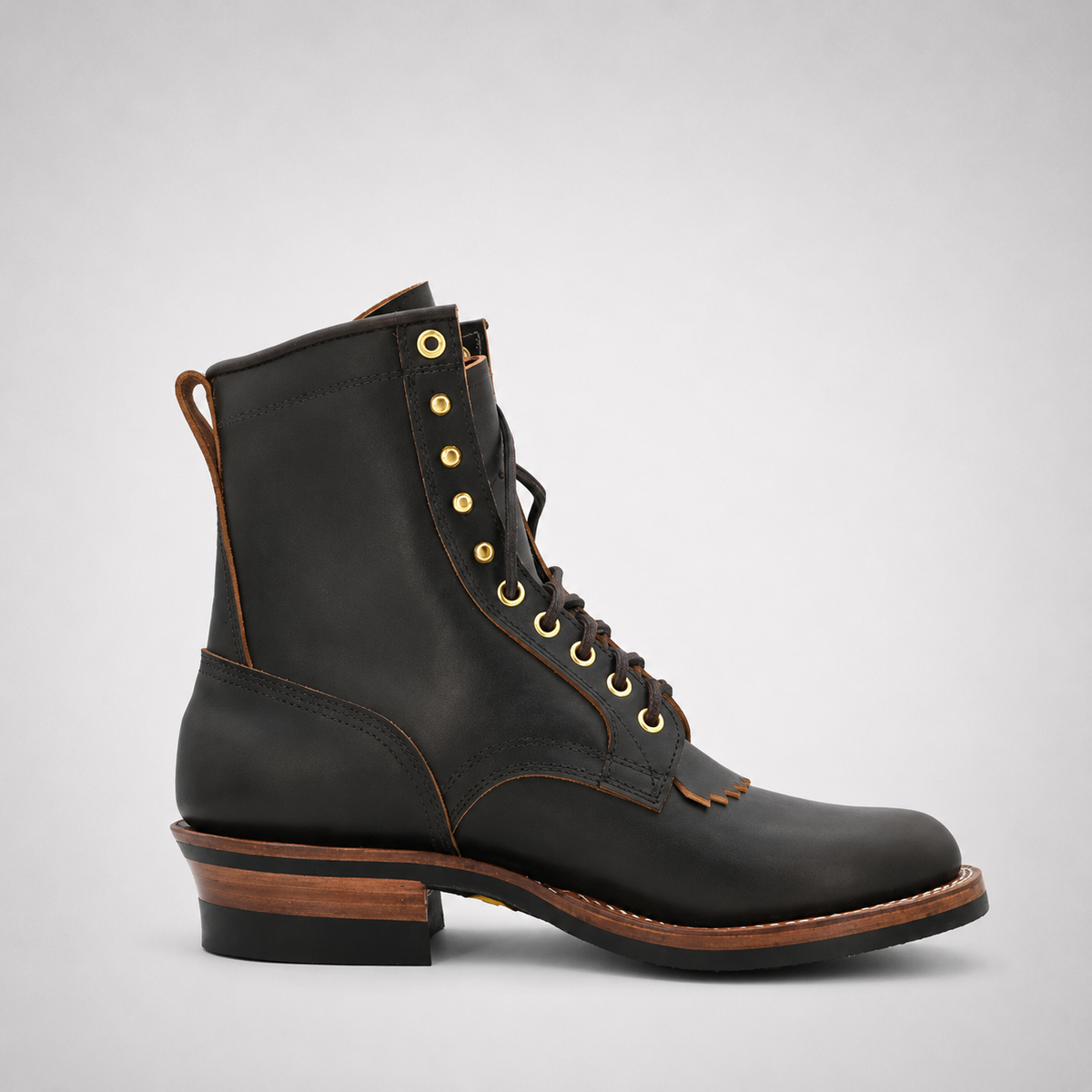 Mens Dark Brown Packer Boots - Waxed Leather Cuban Heel Kiltie