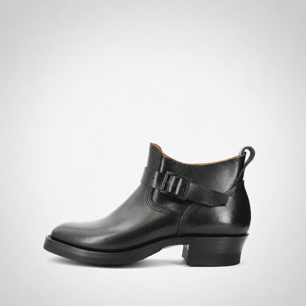 Mens Black Monk-Strap Ankle Boots - Tonal Buckle Block Heel