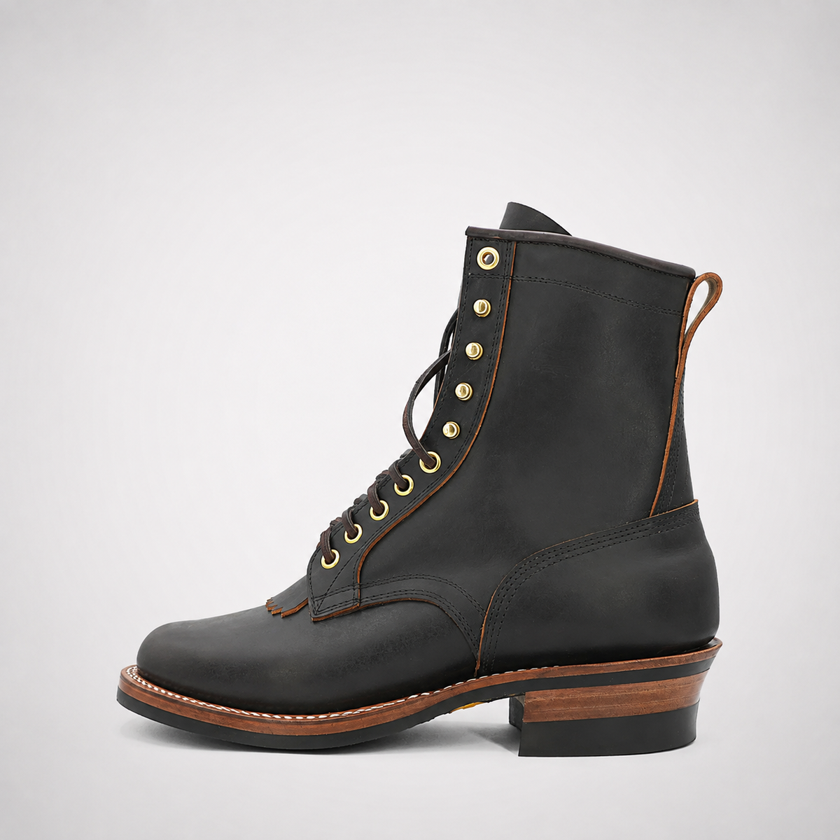 Mens Dark Brown Packer Boots - Waxed Leather Cuban Heel Kiltie