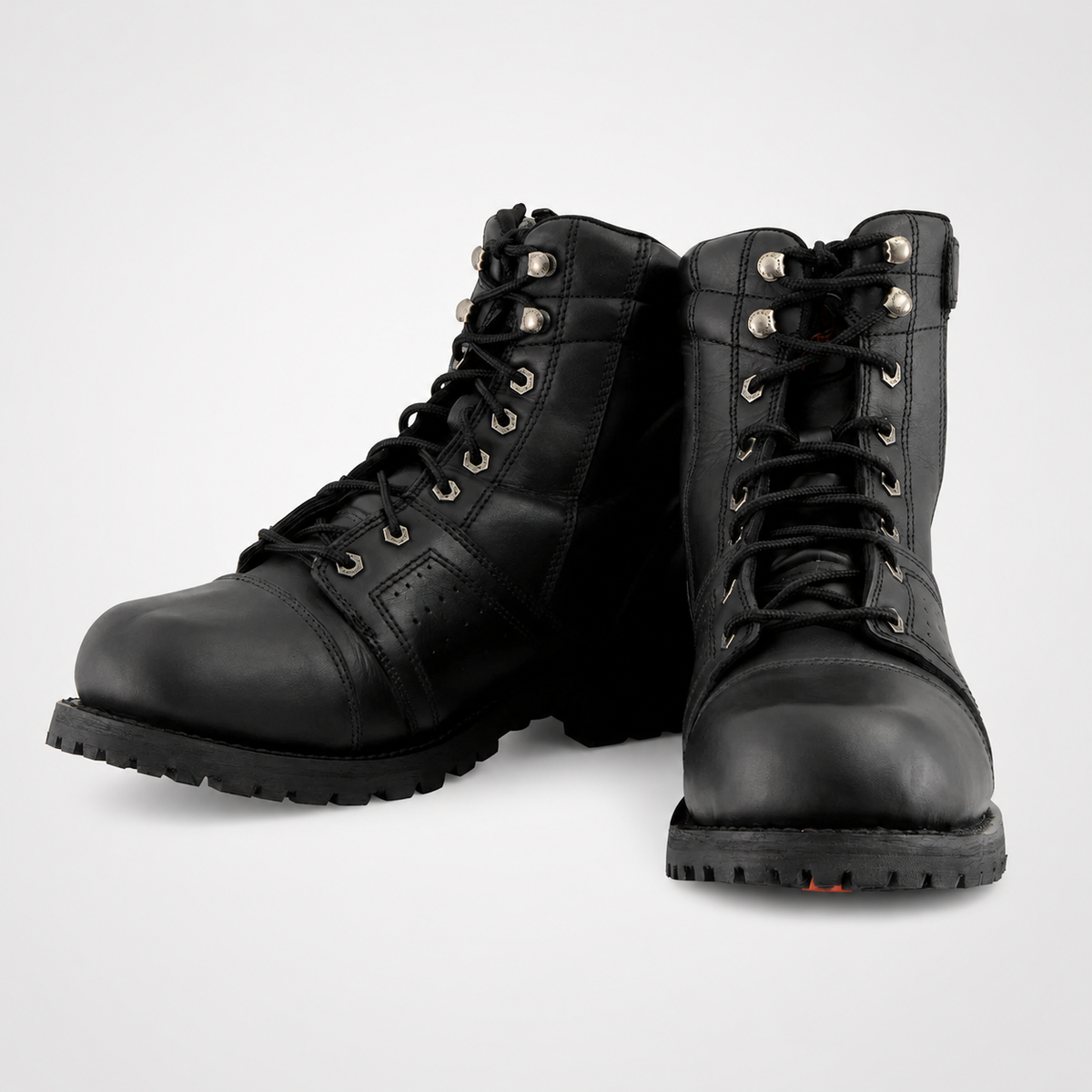 Mens Black Leather Work Boots - D-Ring Lace-Up Cap Toe