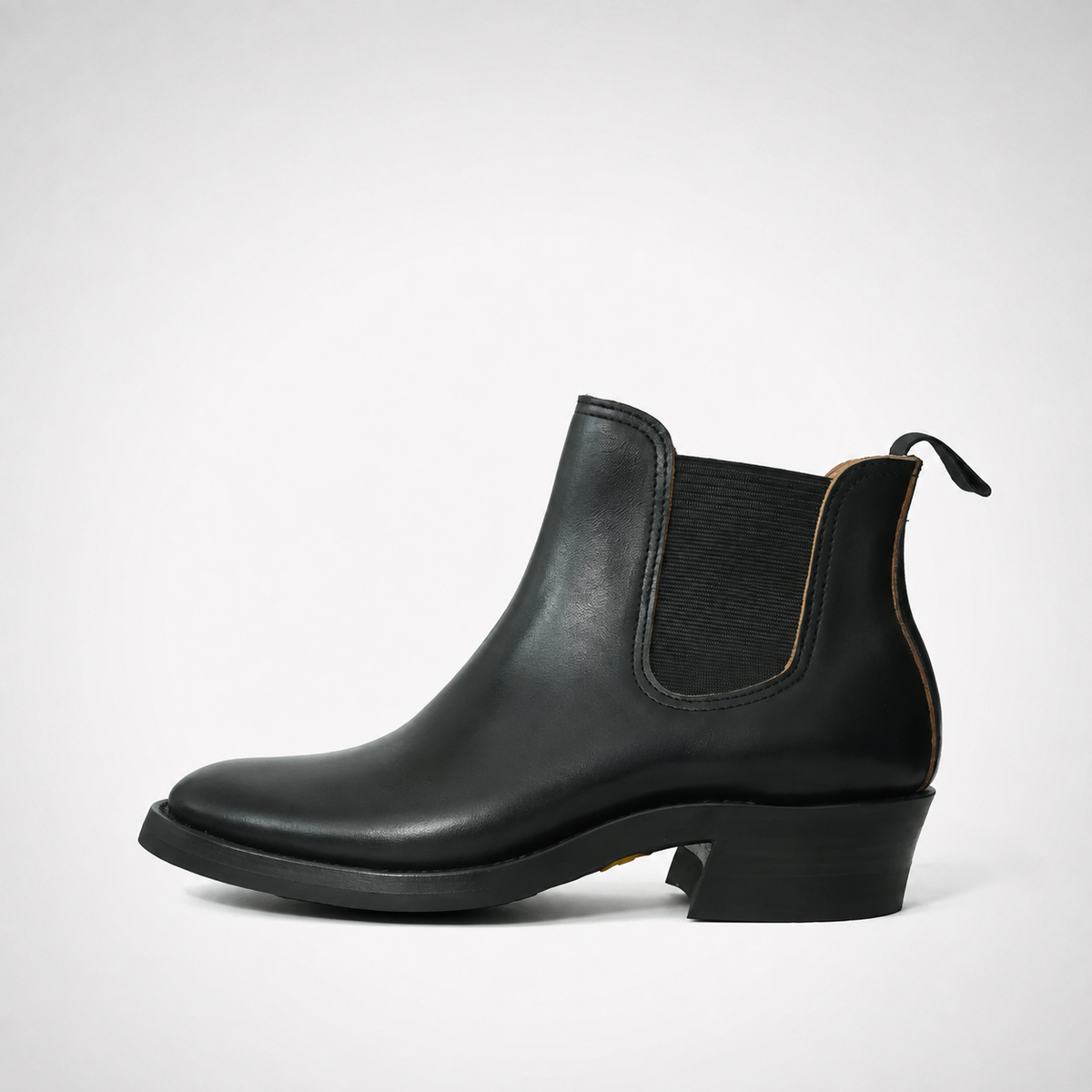 Mens Black Western Chelsea Boots - Pointed Toe Cuban Heel Tonal