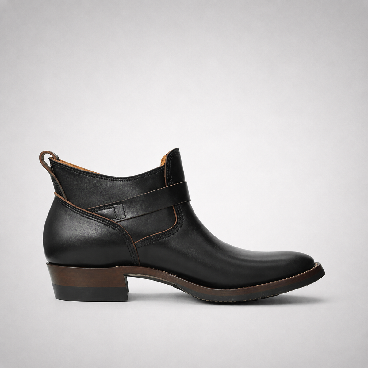 Mens Black Jodhpur Ankle Boots - Gold Buckle Pointed Toe Welt