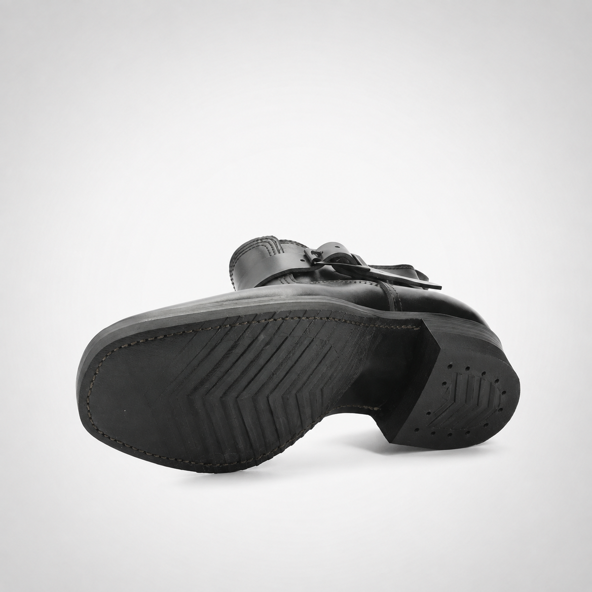 Mens Black Monk-Strap Ankle Boots - Tonal Buckle Block Heel