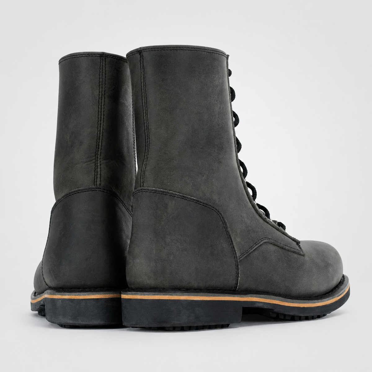 Mens Grey Waxed Leather Boots - Tall Shaft Side Zip Heritage