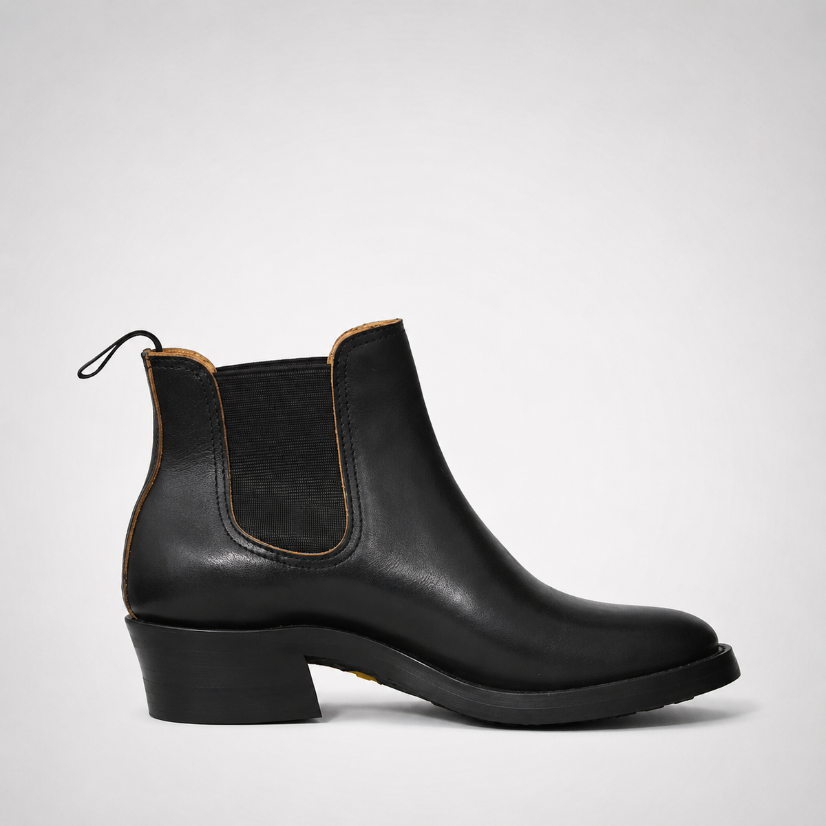 Mens Black Western Chelsea Boots - Pointed Toe Cuban Heel Tonal