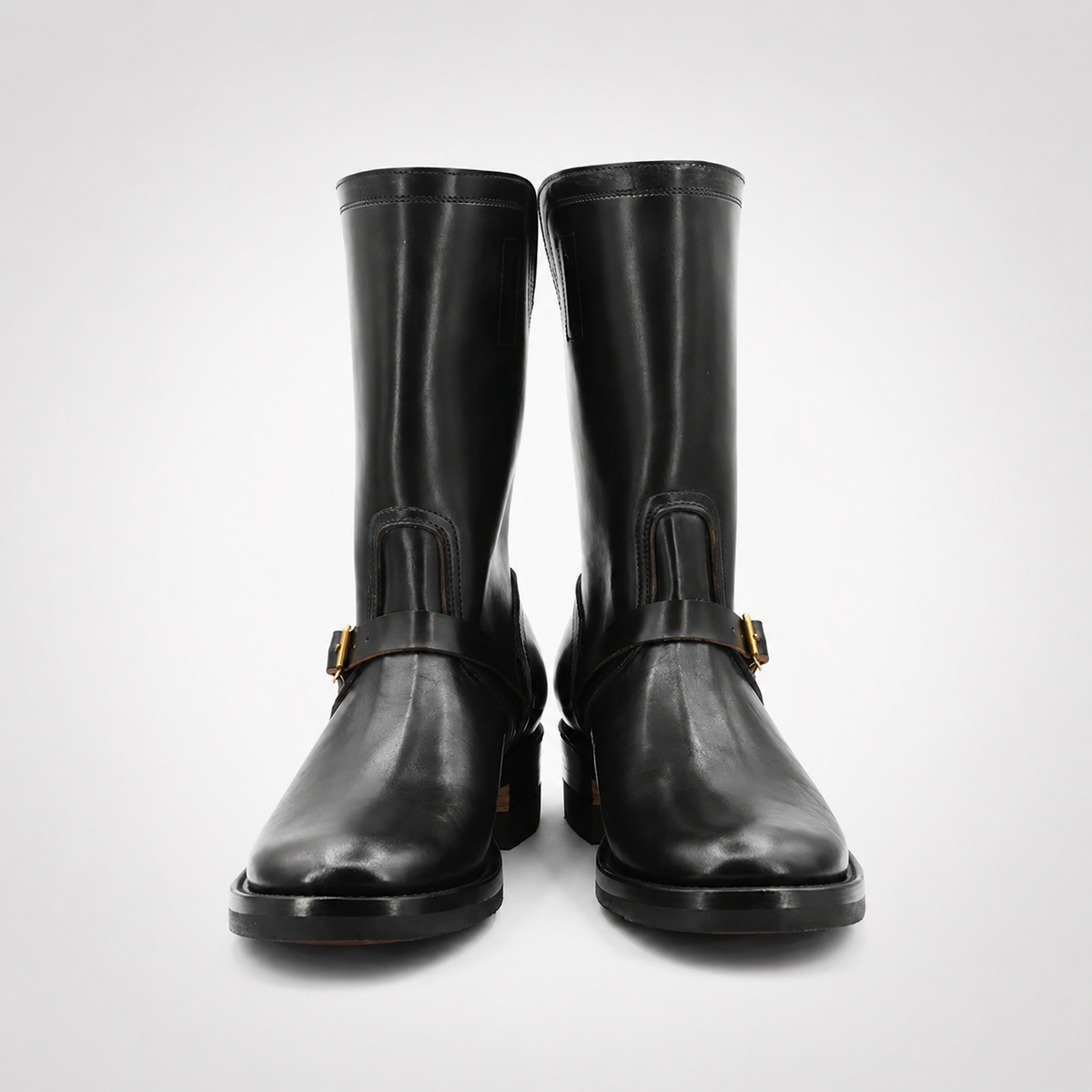 Mens Black Pull-On Engineer Boots - Shaft Pocket Tonal Ring Strap
