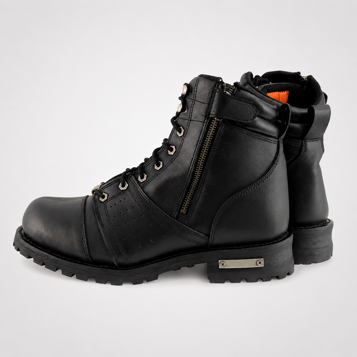 Mens Black Leather Work Boots - D-Ring Lace-Up Cap Toe